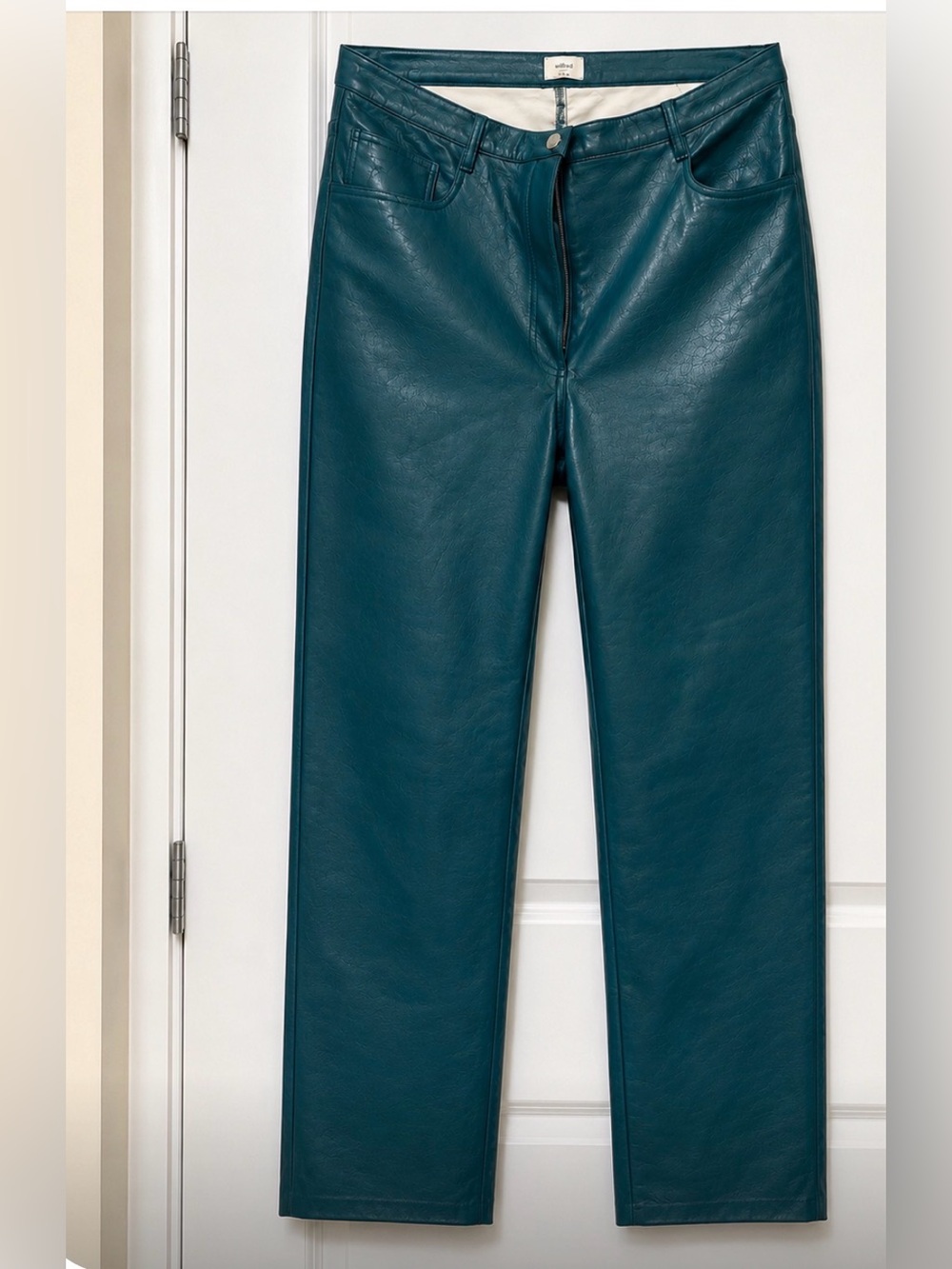 Wilfred Teal Faux Leather Straight-Leg Pants